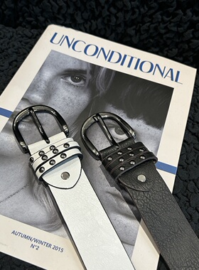 TL 美式嘻哈皮带女宽腰带y2k腰带朋克风柳钉黑色百搭ins休闲裤带