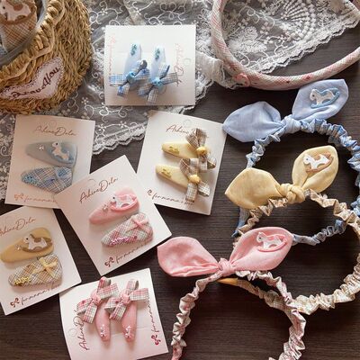 清新格纹蝴蝶结儿童发夹发箍