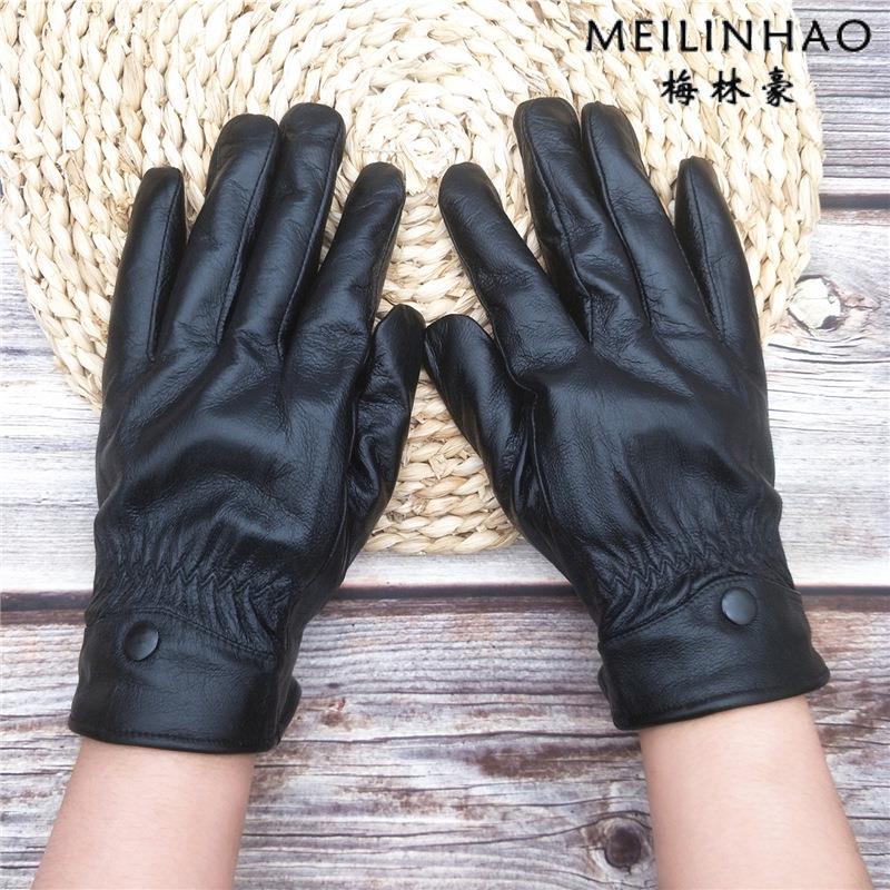 皮手套男冬季加厚加绒防风保暖骑车摩托车黑色棉手套女冬天户外