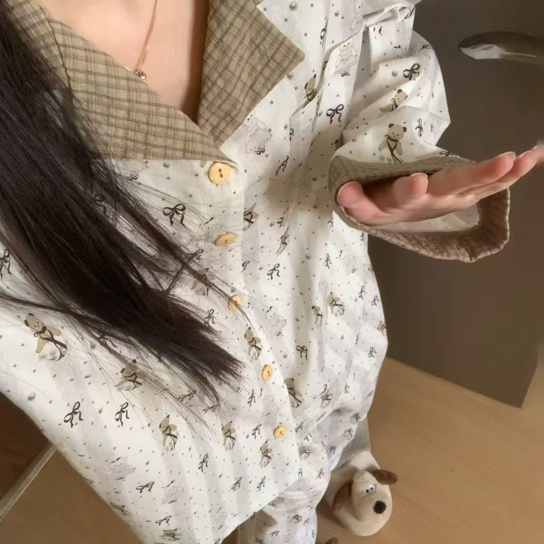 蝴蝶结小熊韩版甜美睡衣套装女