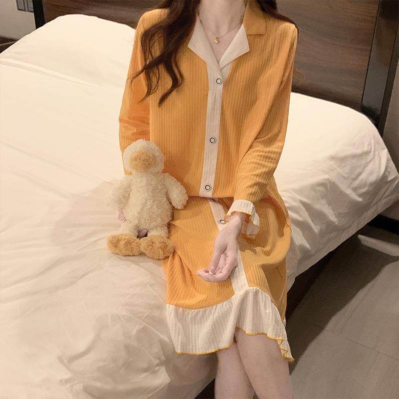 长袖中长款宽松睡裙女家居服睡衣