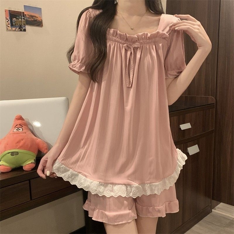 夏短袖日系甜美女睡衣套装家居服