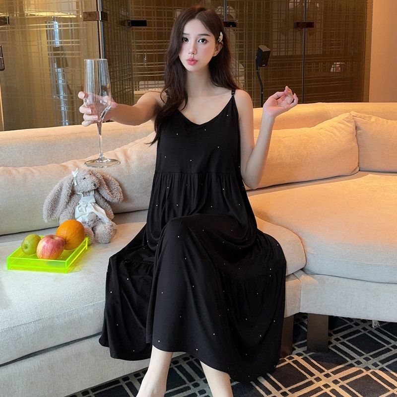 夏季莫代尔吊带孕妇睡裙带胸垫
