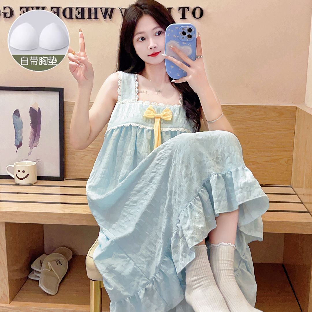 夏季带胸垫吊带睡裙甜美家居服