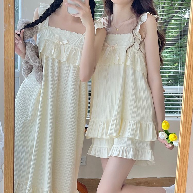 夏季甜美吊带可外穿睡衣套装女