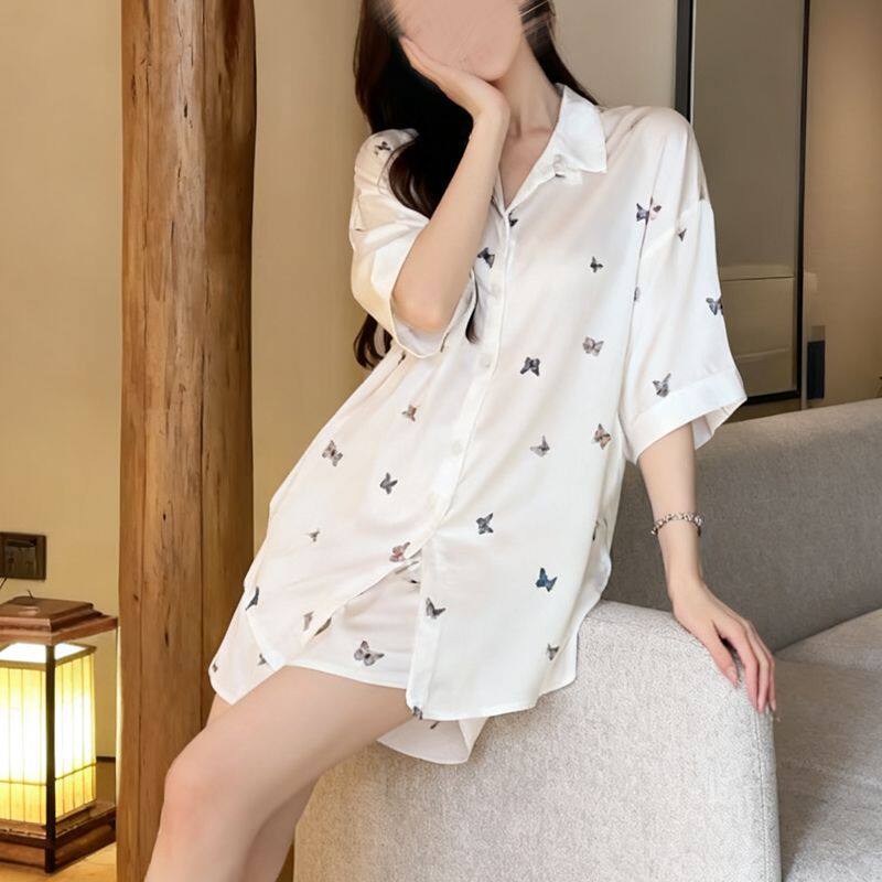 冰丝带胸垫可外穿睡衣套装家居服