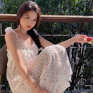 纯棉睡裙女夏天带胸垫吊带高颜值小心机爆款公主风外穿睡衣女套装