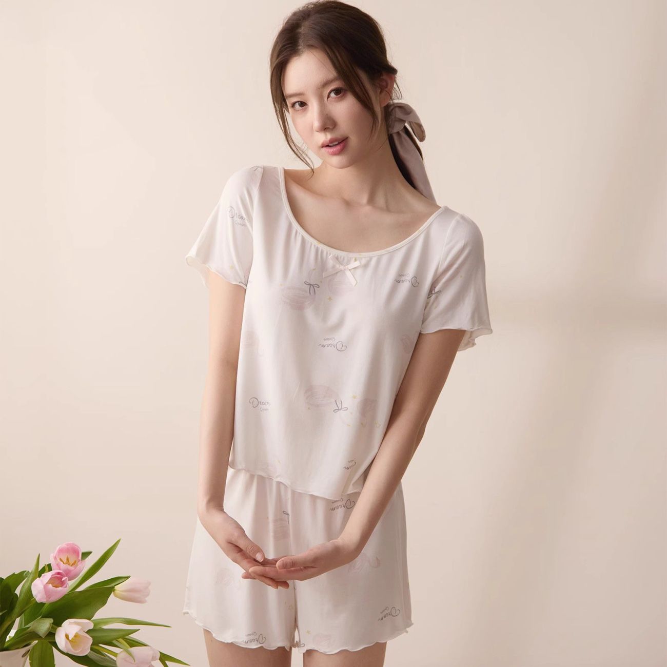 夏季莫代尔女短袖日系睡衣套装