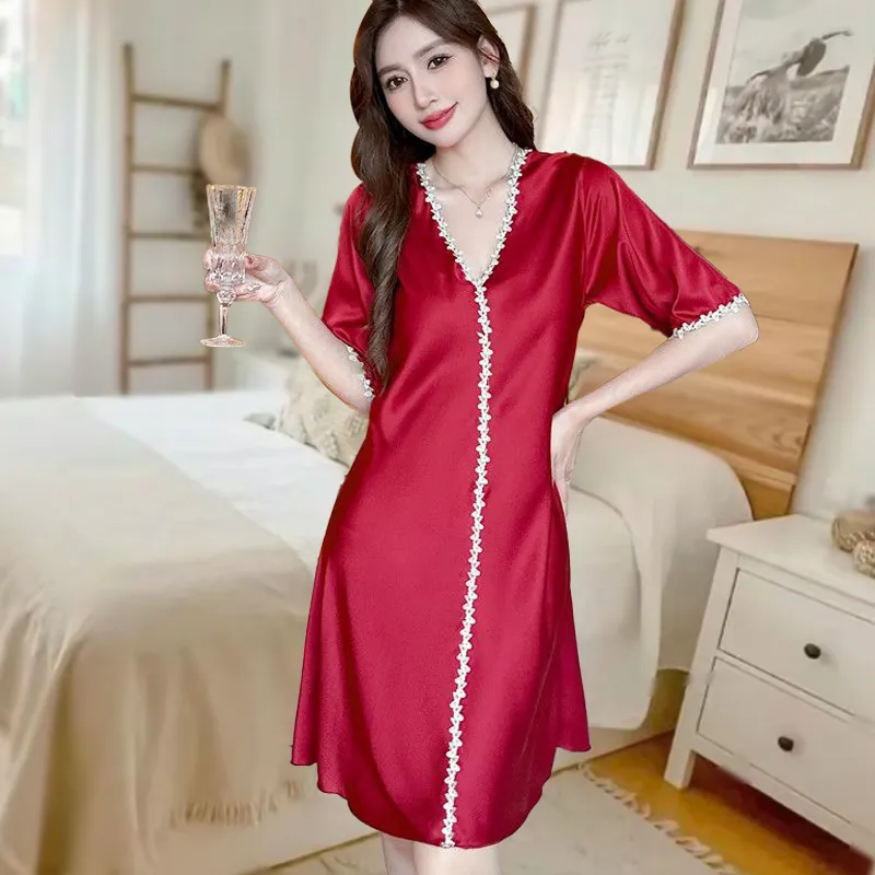睡裙女夏性感丝绸连体裙蕾丝睡衣