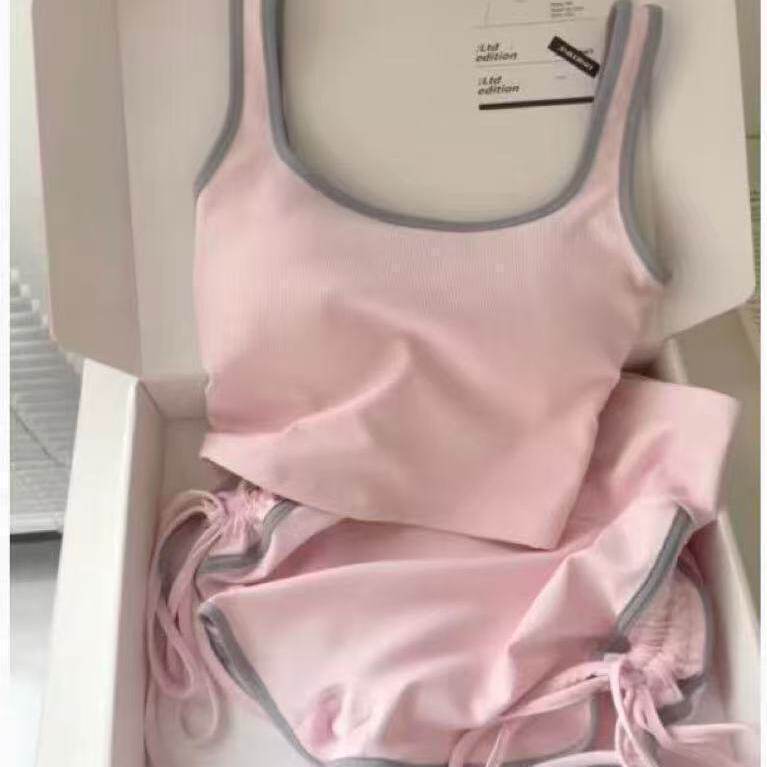 夏季纯欲吊带胸垫女睡衣套装