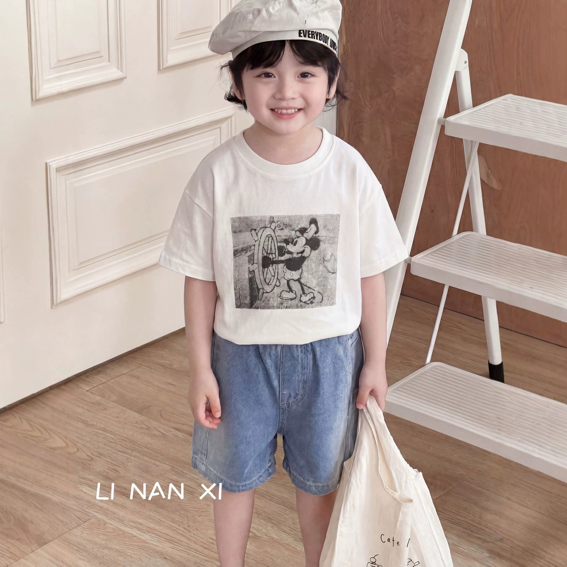 儿童短袖t恤2026夏季新款男女童上衣卡通印花宝宝蓝色牛仔裤外穿