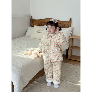 儿童家居服套装 新款加绒加厚卡通可爱睡衣 女童冬季保暖夹棉套装