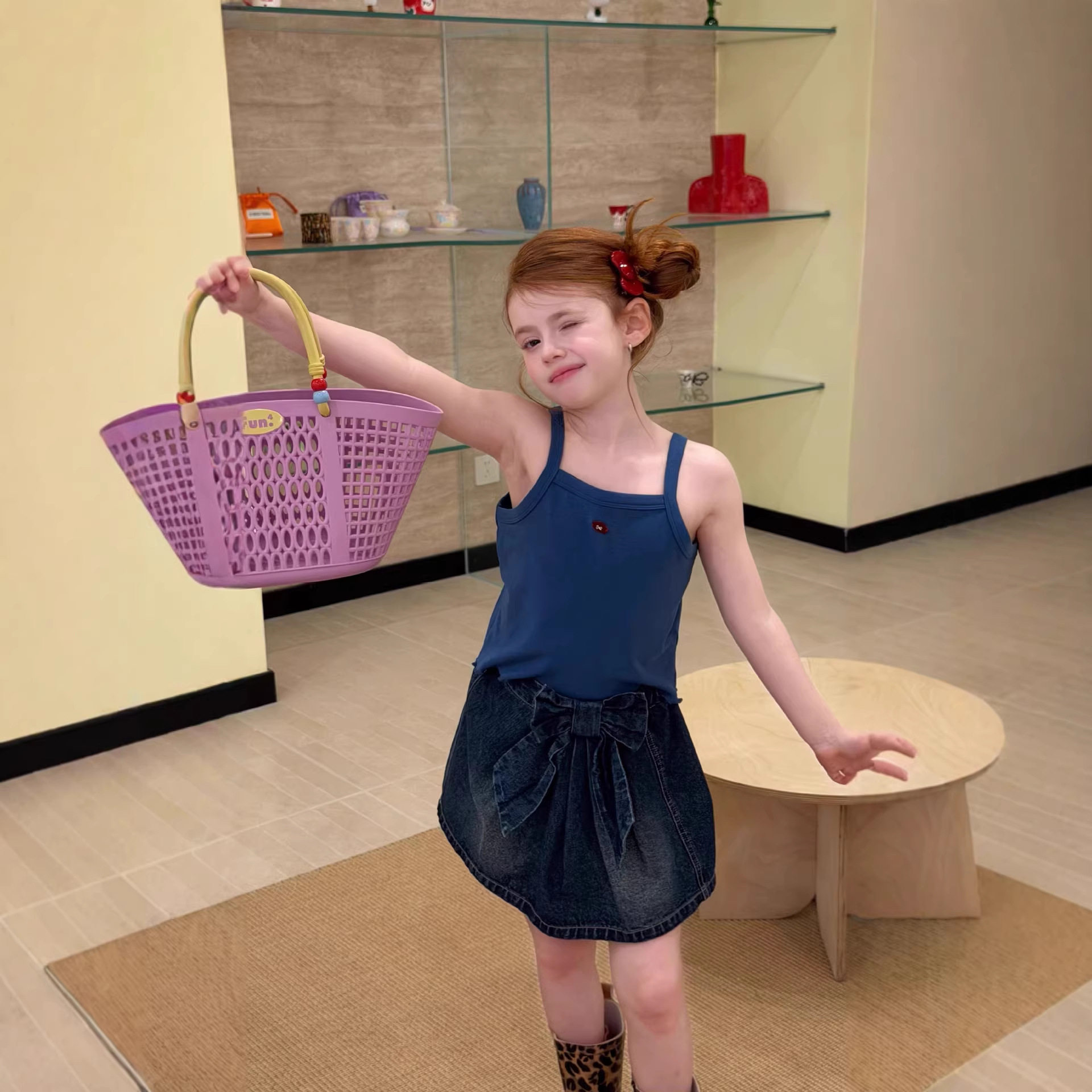 26夏季新款女童简约时尚舒适针织小吊带儿童纯色打底背心百搭神器