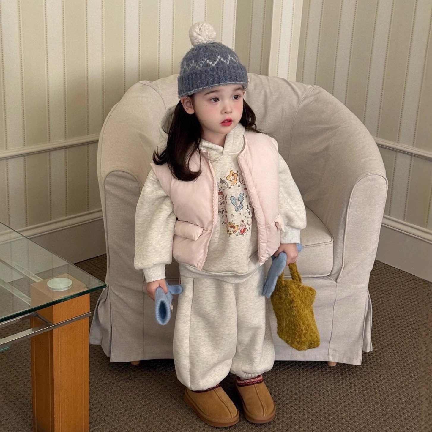 女童卫衣套装25冬季新款韩版卡通可爱加绒连帽卫衣女宝报百搭卫裤