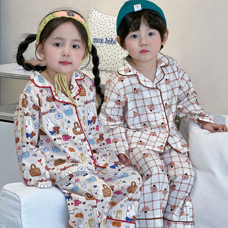韩系儿童睡衣睡裤26年春秋季新全棉男女童宝宝可爱宽松家居服套装