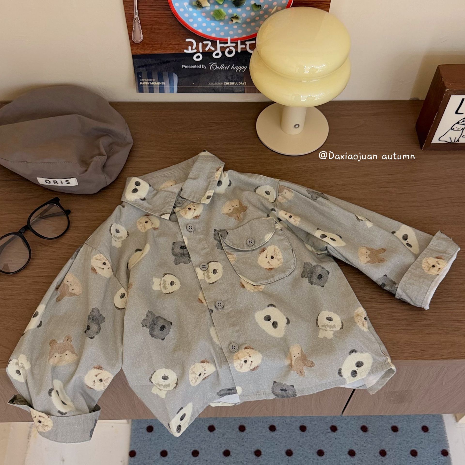 大小卷26男童卡通小狗翻领衬衫儿童秋装宝宝休闲打底上衣外套