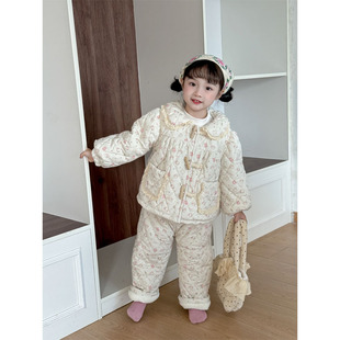 儿童家居服套装 新款加绒加厚卡通可爱睡衣 女童冬季保暖夹棉套装