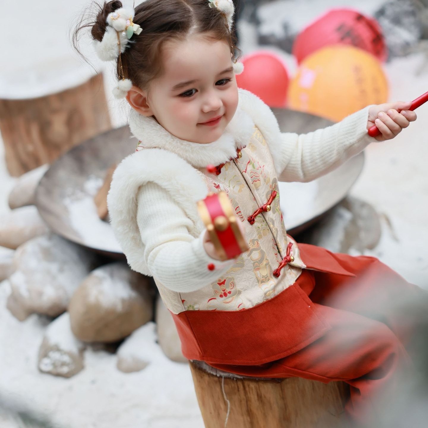 大小卷【长乐为央】2025冬季新款女童中国风马甲旗袍儿童拜年服