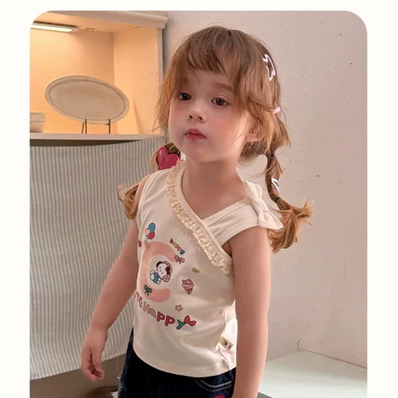 大小卷2026新款女童不规则背心棉短袖卡通甜美上衣-310032