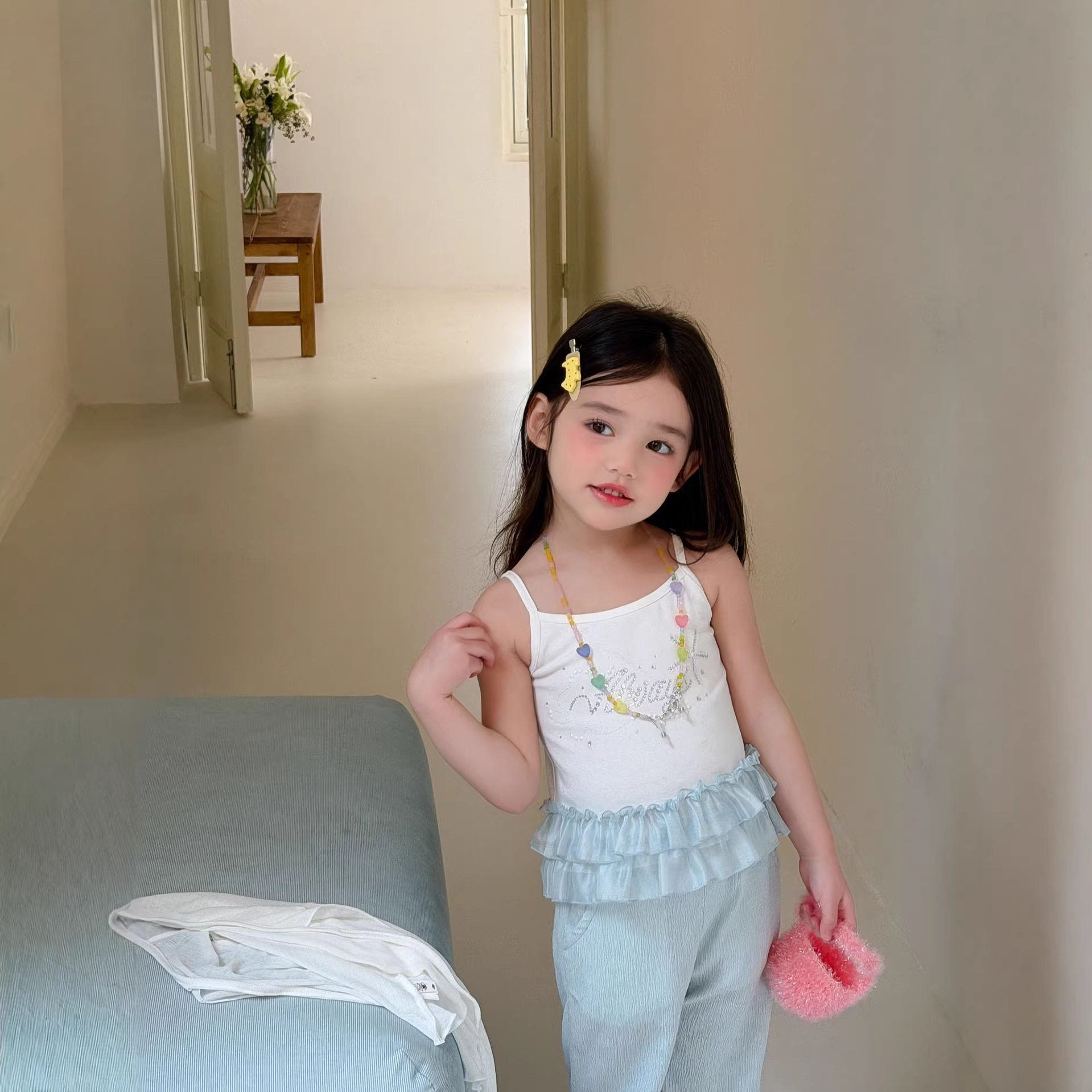 大小卷 2026夏季新款女童吊带衫儿童可爱荷叶边背心上衣
