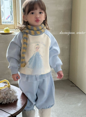 大小卷25秋冬新款儿童女童加绒加厚爱莎卫衣套装-24041