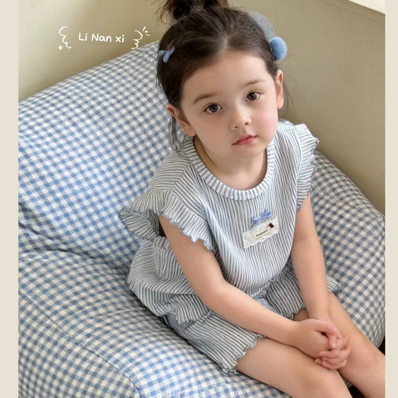 里南希 儿童家居服套装2026夏季新款纯棉a类女宝睡衣套装透气吸汗
