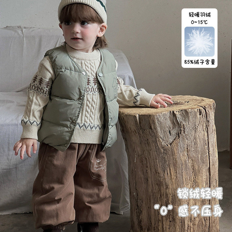男童羽绒马甲秋冬新款婴幼儿白鸭绒背心外穿男宝卡通无袖外套 a类