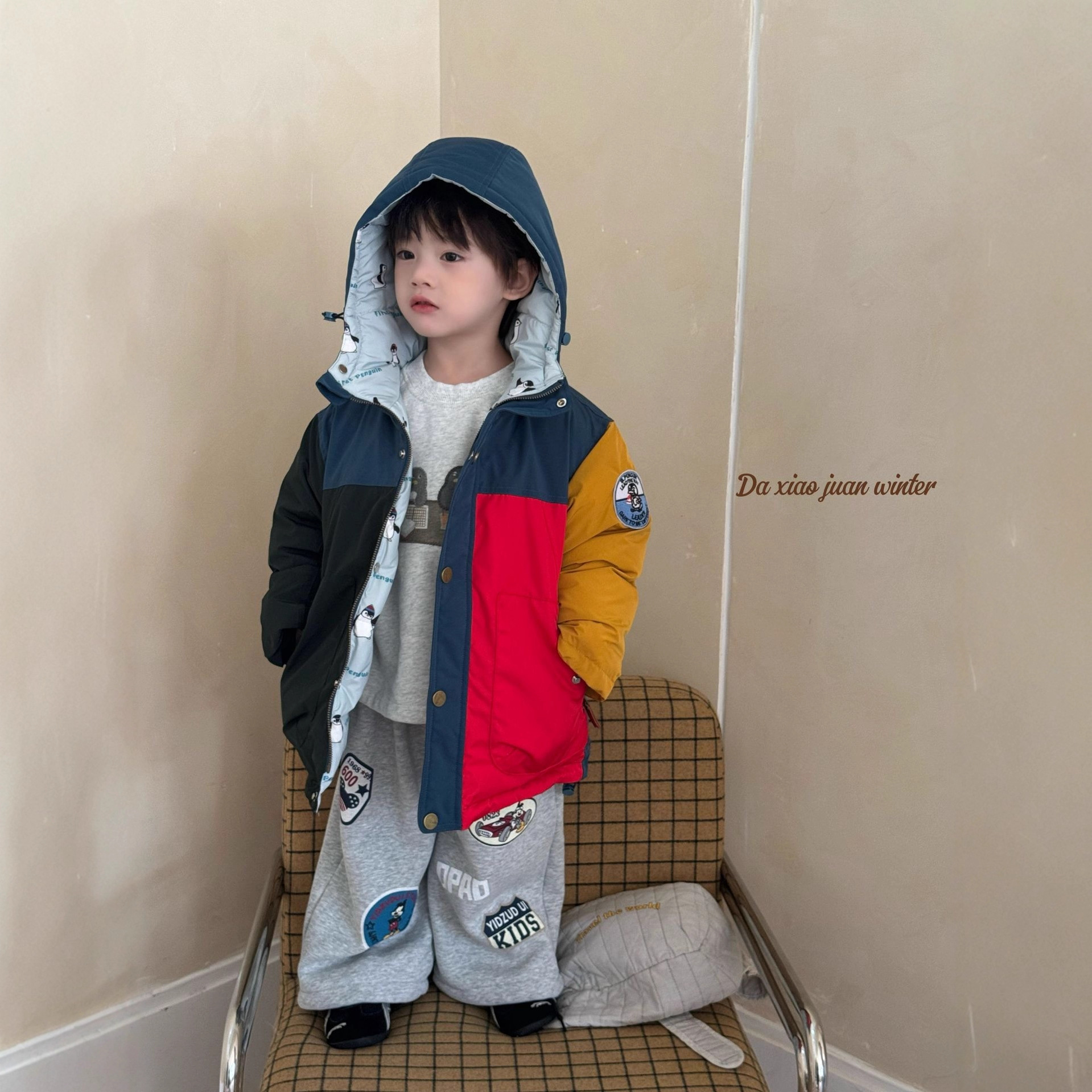 大小卷25新款儿童冬款拼色羽绒服潮-83199