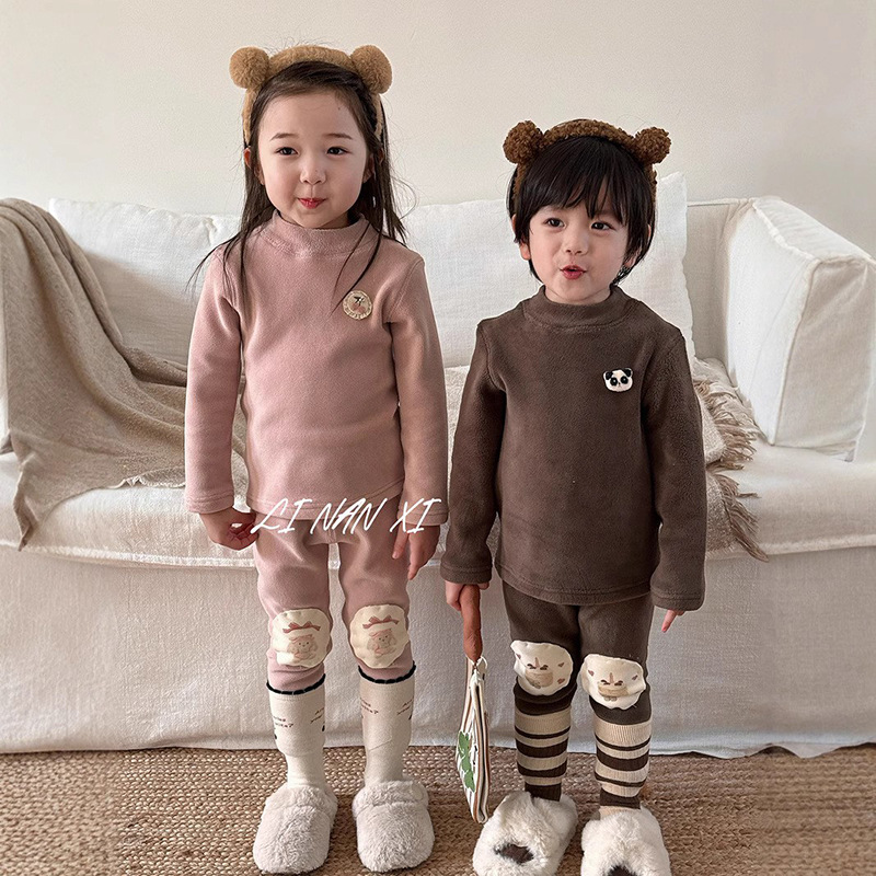 里南希 男女儿童保暖打底衫中高领上衣冬季奥粒绒加厚锁温家居衫