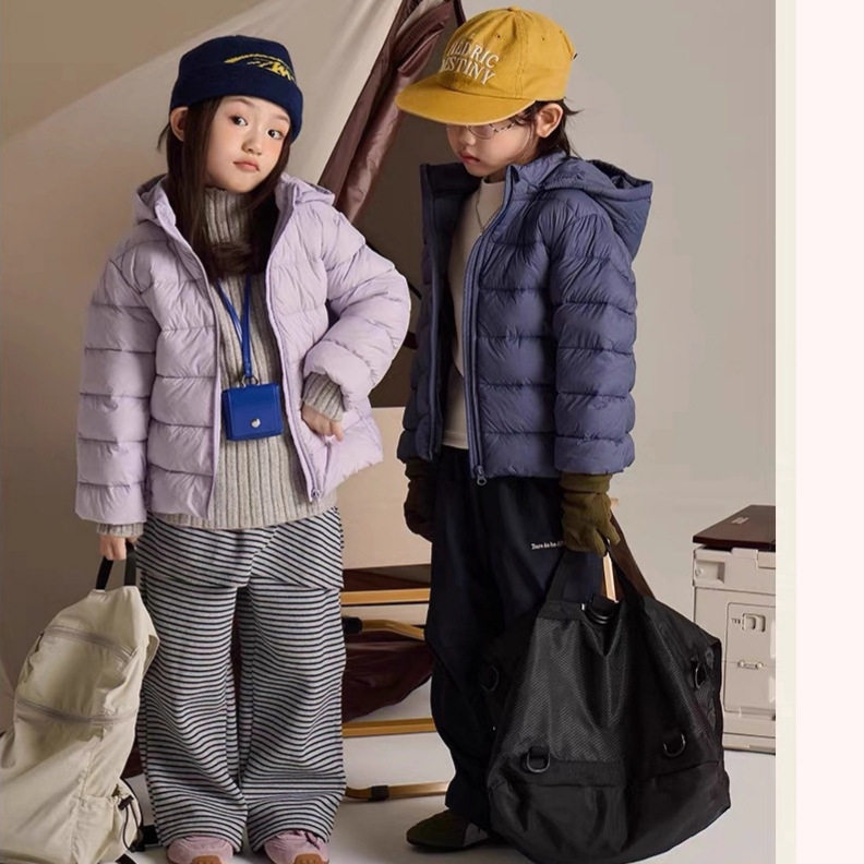 大小卷儿童羽绒服25冬新款男童女童纯色国标90白鸭绒连帽羽绒