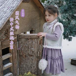 大小卷【月华锦绣】冬季女童新中式汉服儿童拜年服加厚马甲半身裙