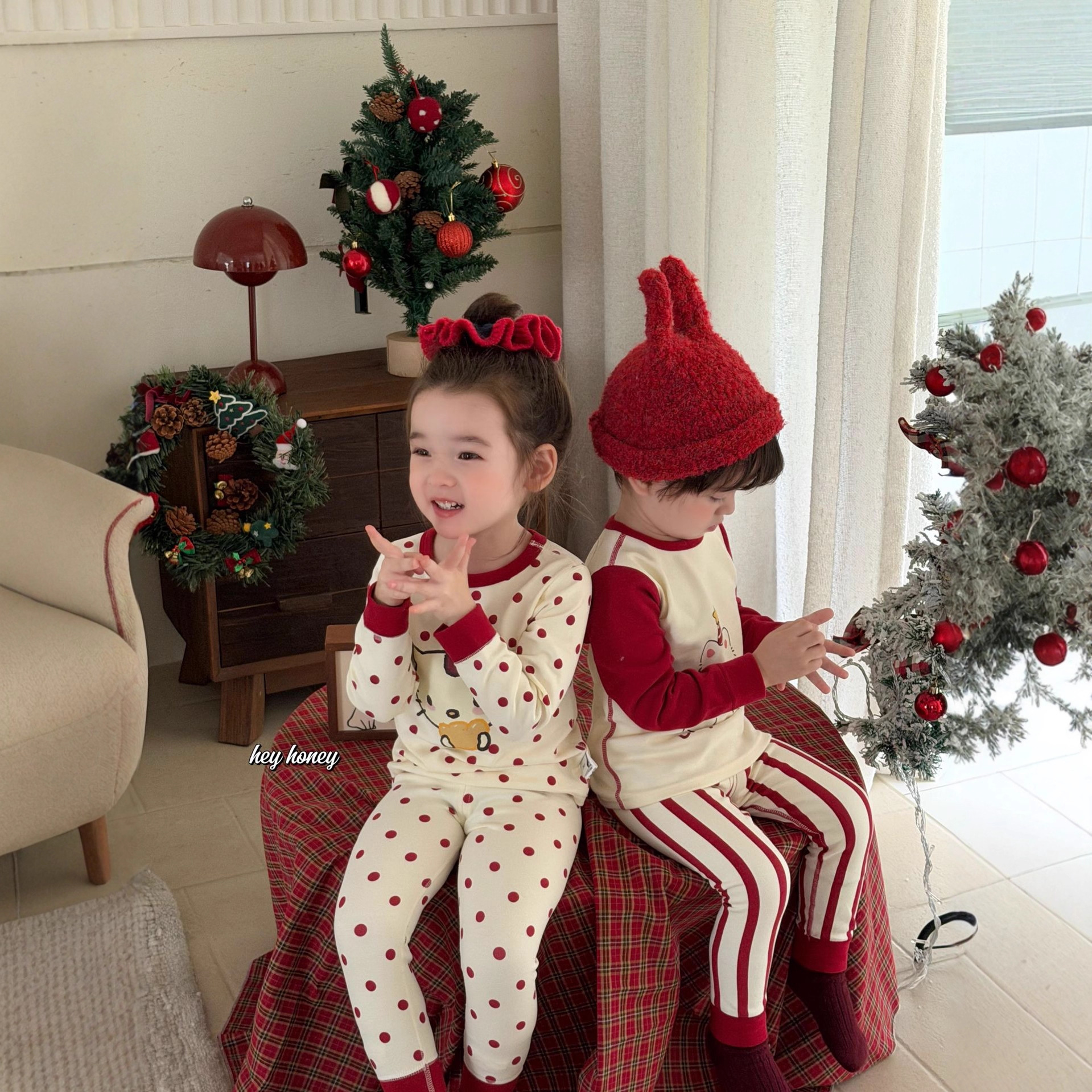 大小卷 Hey honey男女童300克舒绒秋衣秋裤内衣套装儿童年款圣诞