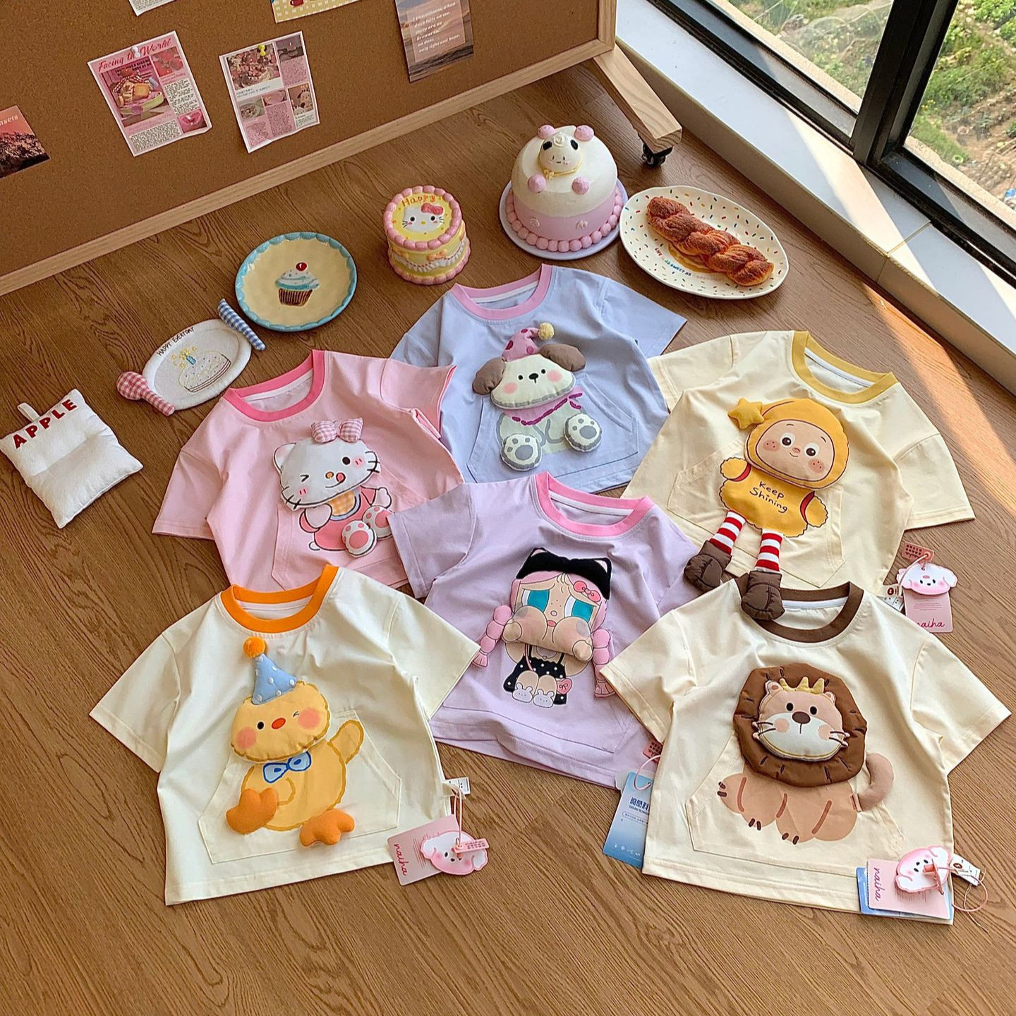 26夏季儿童新款棉质亲肤男女童T恤短袖宝宝卡通立体公仔上衣