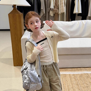 26年春季新款小香风针织吊带开衫配两件套女童气质款时尚洋气毛衣