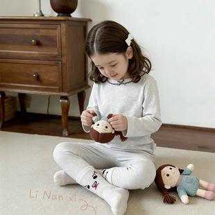 里南希 女童家居服套装2026早春新款女宝睡衣套装花边甜美人棉a类