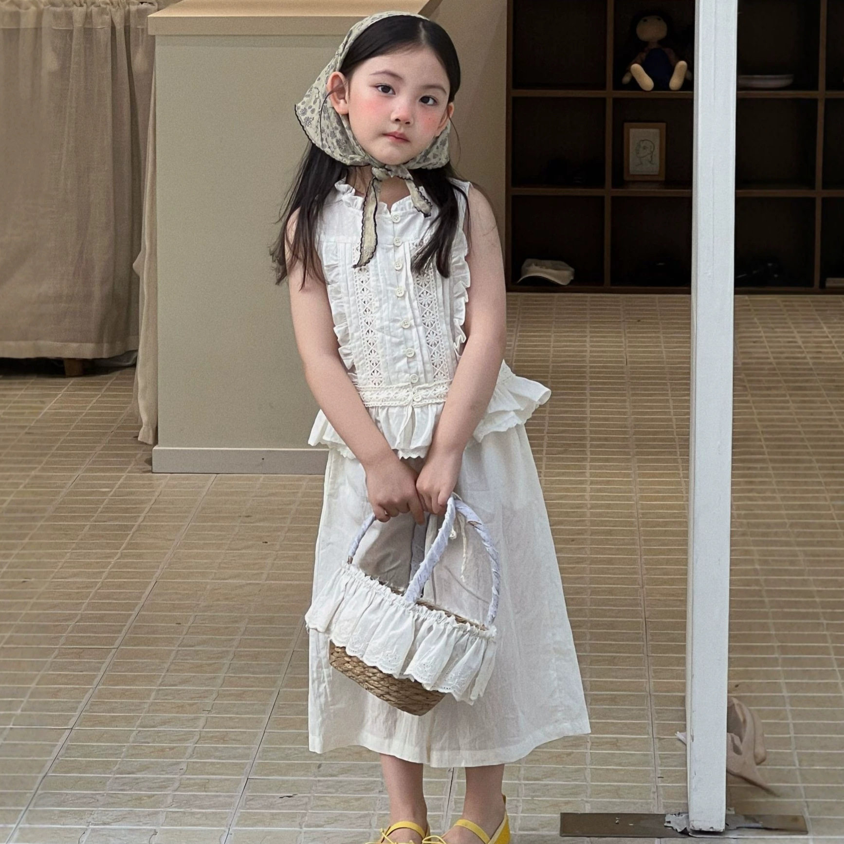 2026年女童夏季新款套装公主花边时尚无袖背心宝宝薄款纯棉两件套