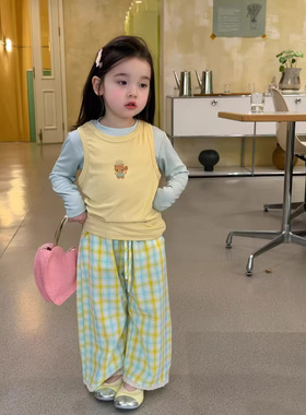 【现货】女童童套装2026春夏新洋气韩范黄色背心打底衫上衣休闲裤
