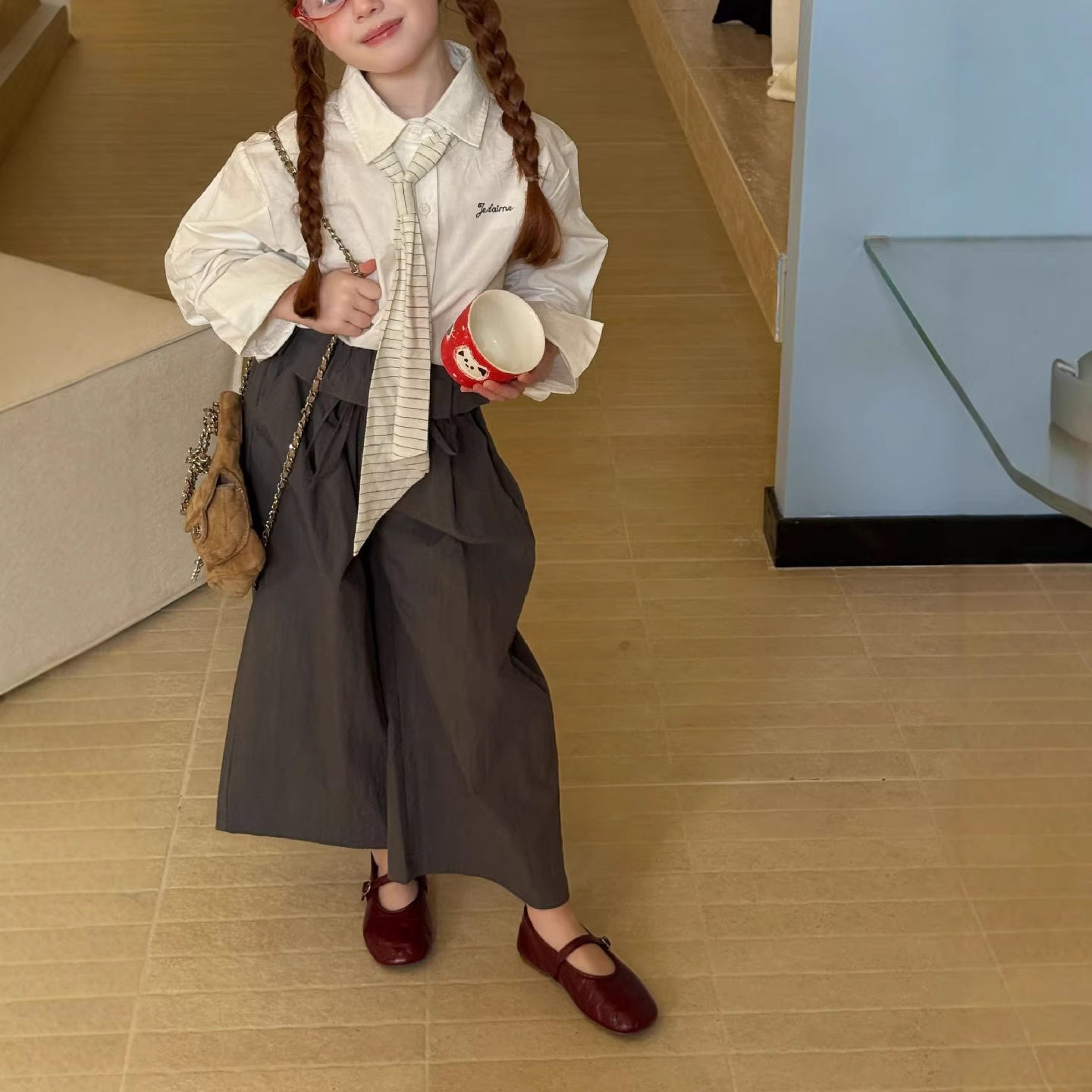 2026春夏新款女童时尚洋气花边设计感工装长裤儿童上学休闲裤子