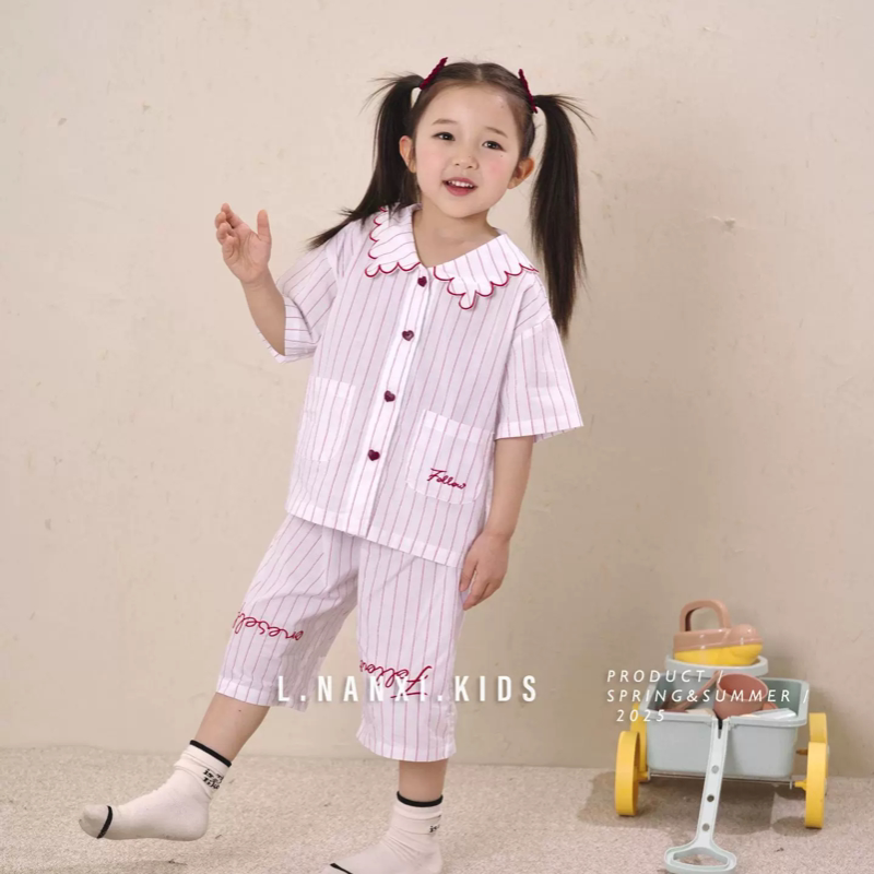 里南希 儿童家居服套装a类2026夏季女童纯棉睡衣短袖短裤两件套