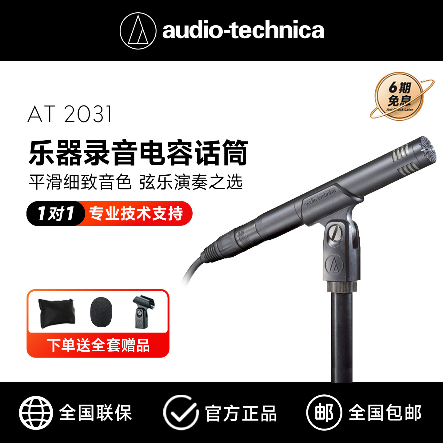 铁三角AT2031钢琴提琴吉他人声专业乐器录音话筒小振膜电容麦克风