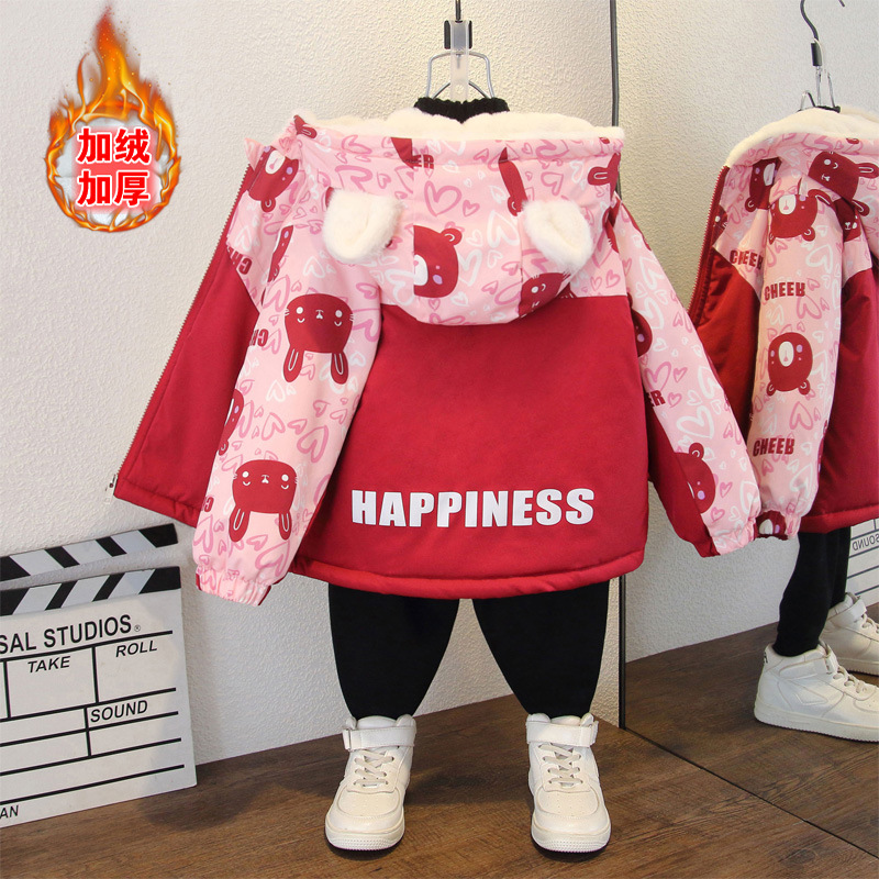 女童外套秋冬2025新款保暖羽绒棉服儿童加绒加厚中小童派克服棉衣