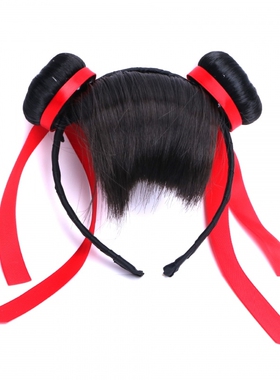 儿童哪咤2头饰cos双丸子红色头绳造头绳红飘带发绳魔童闹海