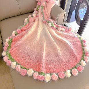 玫瑰花毯子材料包手工编织diy材料包毛线团钩织铃兰花盖毯礼物