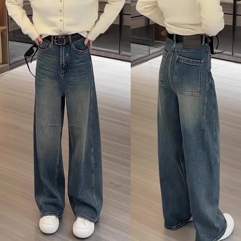 2025春夏新款大码女装复古阔腿牛仔裤梨形身材显瘦弯刀拖地长裤,女装/女士精品,牛仔裤,淘宝优惠券,粉丝福利购,淘宝优惠卷