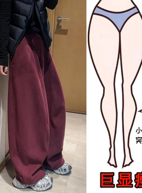 冬季新款大码女装欧货加厚加绒高腰宽松休闲裤显瘦弯刀阔腿拖地裤