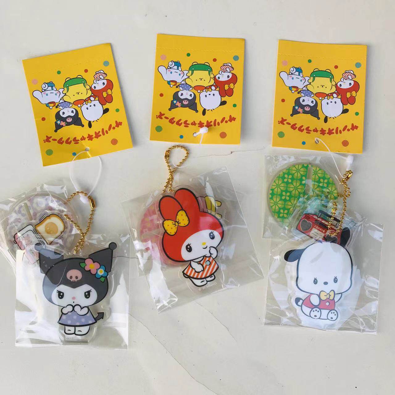JAPAN SANRIO MELODY CINNAMON DOG KUROMI SHOWA RETRO SERIES DOLL PENDANT STAND