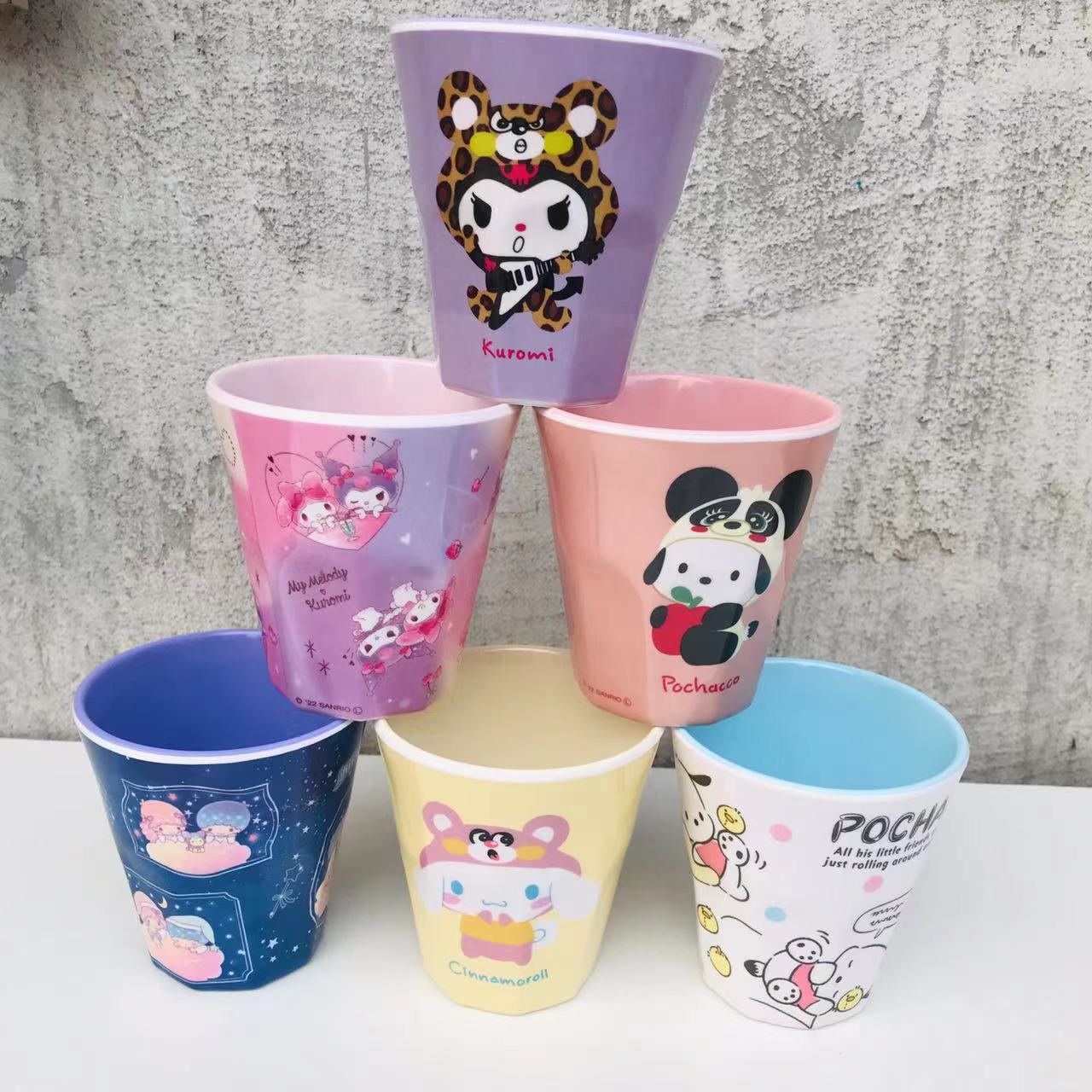日本新款 Sanrio美乐蒂库洛米水杯漱口杯树脂卡通牛奶果汁杯270ml