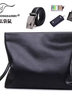 帅桐袋鼠男士真皮手包大容量信封包软皮牛皮手抓包休闲商务手拿包