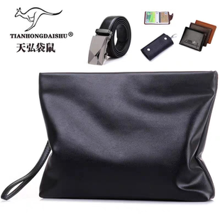帅桐袋鼠男士真皮手包大容量信封包软皮牛皮手抓包休闲商务手拿包