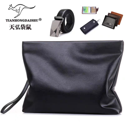 帅桐袋鼠男士真皮手包大容量信封包软皮牛皮手抓包休闲商务手拿包